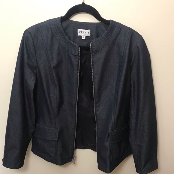 J'ENVIE New York Front Zipper Two Pockets Jacket Blazer Cotton Blend. Size 8 - Picture 4 of 14